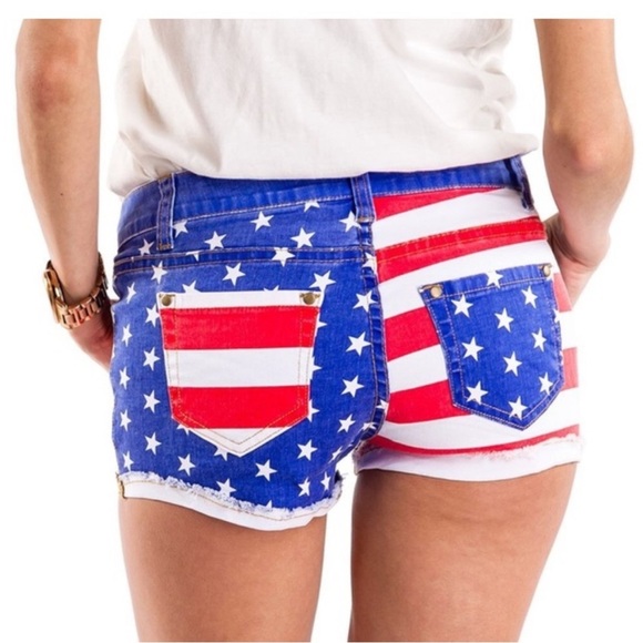 Tipsy Elves American Flag Denim Shorts Size Small Patriotic Americana Bootie - Picture 9 of 11